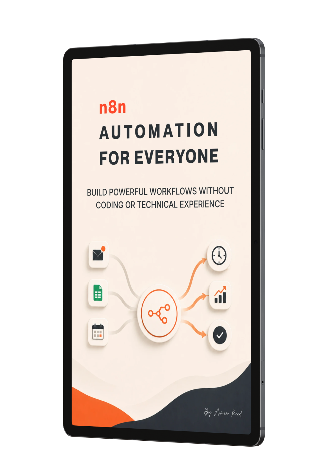 Reading n8n beginner automation guide on a tablet